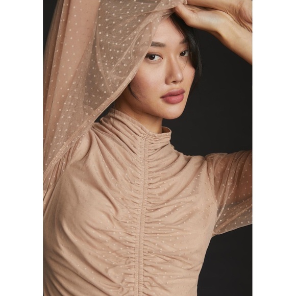 Anthropologie En Elly Ruched Blouse Top New Champagne Light Sand Size Medium NWT - Picture 6 of 12